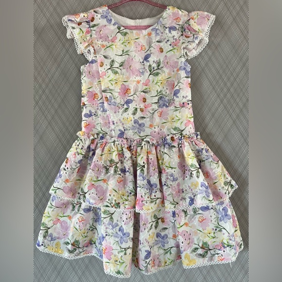 Rare Editions Other - Rare Editions - Floral Eyelet Drop Waist Flutter sleeve Dress (Size 6)